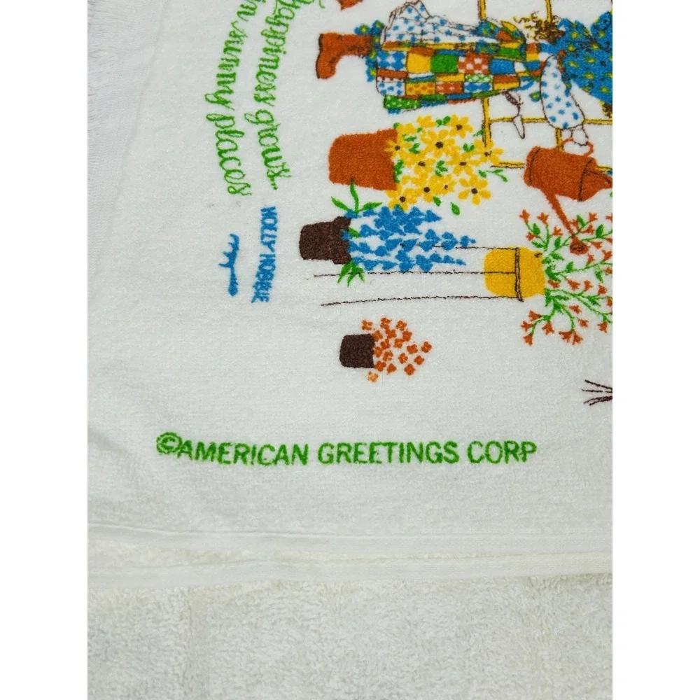 Vintage Holly Hobbie Cannon Dish Towel Wash Cloth Hot Pad Set 4pc Yellow Orange
